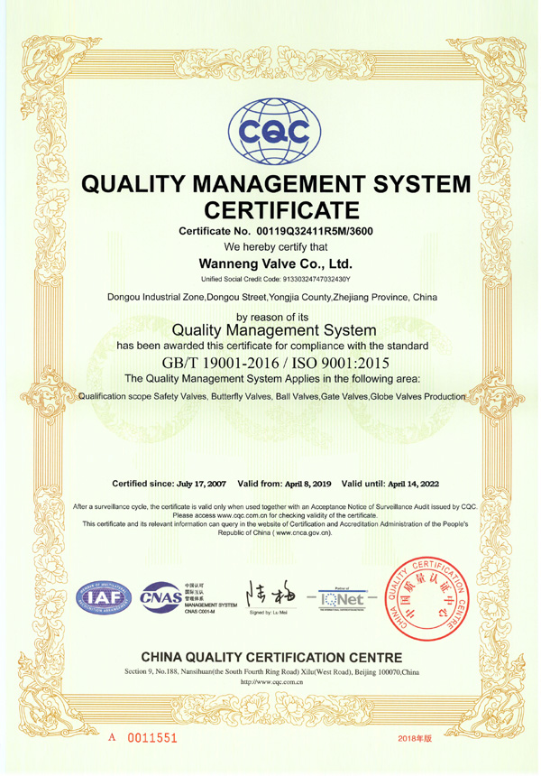 ISO9001质量管理体系认证证书B（英文）